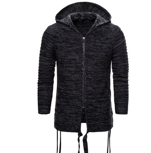 Suéteres con capucha y cremallera retro sólido para hombre personalizados al por mayor-Suéteres de punto personalizados a granel con correa de cordón - Product Image 1