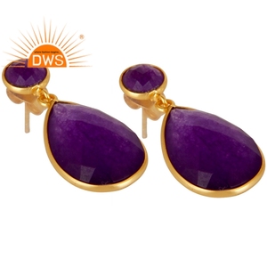 Fabulosos Pendientes de Aventurina, Proveedores de Joyería de Moda, Pendientes Colgantes con Bisel de Latón Chapado en Oro, Colección Clásica - Product Image 2