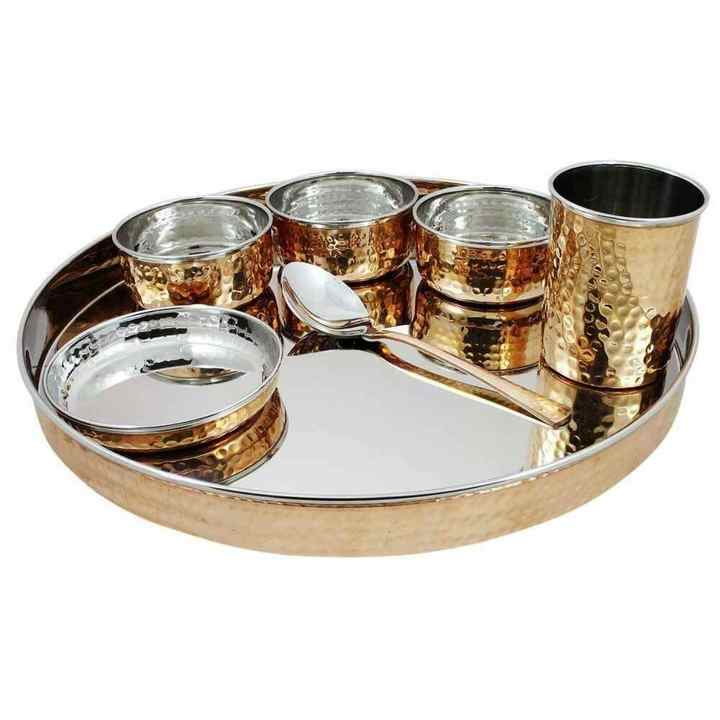 AVS STORES ® Karahi Lot de 4 bols indiens en cuivre avec poignée en