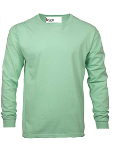 T-shirt à manches longues pour homme adulte, vêtement doux et délavé, tissu teint à Double aiguille, col et épaules en sergé - Product Image 1