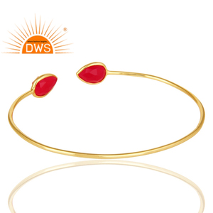 สร้อยข้อมือเงินชุบทอง18K ผู้จัดจำหน่ายเครื่องประดับอัญมณีธรรมชาติลูกแพร์ตัดกำไลสีชมพู Chalcedony กำไลขายส่ง - Product Image 3