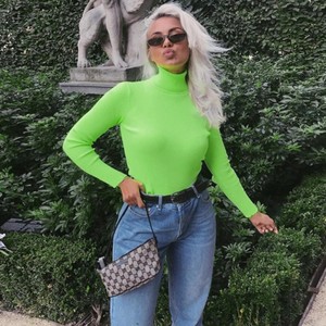 เสื้อไหมพรมคอเต่าแขนยาวสำหรับผู้หญิง,เสื้อกันหนาวแบบสวมหัวสีล้วนแบบถักสำหรับฤดูใบไม้ร่วงและฤดูหนาว - Product Image 3