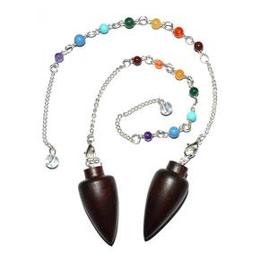 Cristal naturel pierre semi-précieuse artisanat 7 chakra pendule en bois Rose avion Chakra chaîne pendule en gros - Product Image 1