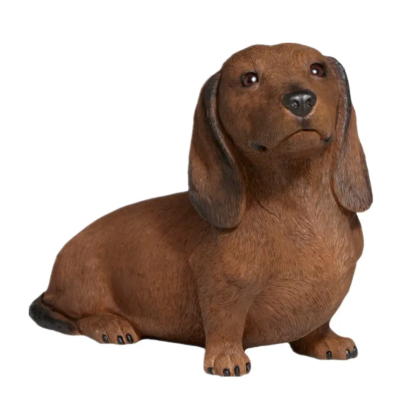 Patung Dachshund Cokelat Resin Ukiran Tangan untuk Dekorasi