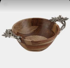 Tazón de servicio redondo de madera con mango, tazón de servicio redondo de madera de diseño moderno de color marrón con mango - Product Image 2