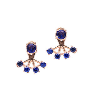 Boucle d'oreille Double face en pierre bleue saphir, boucle d'oreille turque fabriquée à la main en argent Sterling 925 pour femme, vente en gros - Product Image 2
