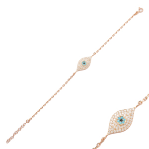 Pulsera de plata de ley 925 con diseño de ojo, joyería turca hecha a mano, con piedra de circón - Product Image 1