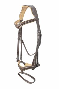 Corona anatomica marrone pieno fiore in pelle di cavallo briglia comoda manovella con gancio da equitazione rialzato quadrato per le corse di cavalli - Product Image 2