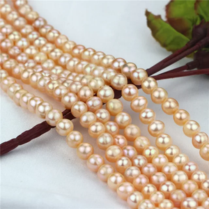 ลูกปัดไข่มุกน้ำจืดสีทองประดับไข่มุกสีพีชสีขาว - Product Image 2