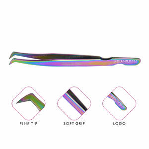 Multi Color Wide Tip 75deg Tweezer for Eyelash Extensions with Your Own Logo, Base Cut Design Eyelash Tweezer Private Label - Product Image 1