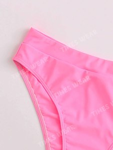 Traje de baño de cintura alta para mujer Traje de baño de bikini de verano con estampado liso - Product Image 4