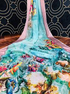 Sarees Soie Fête Porter Indien Dernier Designer Femmes Porter Sari avec Blouse Japon Satin Crape Soie Tissus Doux Impression Numérique Sari Alphanumero - Product Image 6