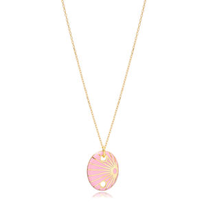 Pendentif en émail rose de forme ovale, fabriqué à la main turc, vente en gros, bijoux en argent Sterling 925 pour femmes - Product Image 1