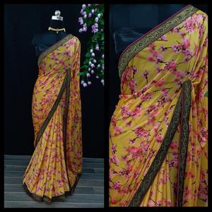 Saree en coton indien dernière tenue de soirée de créateur dames de mariage femmes portent georgette soie broderie travail sari avec Blouse vêtement - Product Image 3