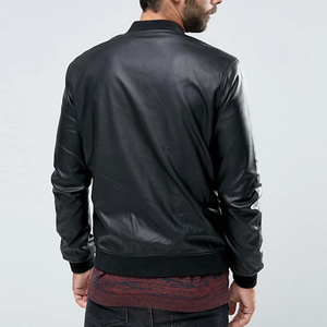 <b>Men</b>’s Baseball Collar Zip Opening Faux <b>Leather</b> <b>Jacket</b> Fashion Casual Outerwear India - Product Image 2