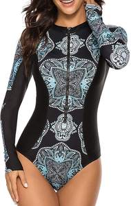 One Piece <b>Swimsuit</b> Athletic Zipper Printed Surfing <b>Swimsuit</b> <b>Women's</b> <b>Long</b> <b>Sleeve</b> Rash Guards Summer Push up Swimwear - Product Image 4