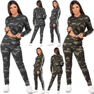Conjunto Deportivo de 2 Piezas para Mujer PIHA SPORTS, Diseño Personalizado, Estampado de Camuflaje, Chaqueta con Franja Lateral y Leggings para Invierno - Product Image 1