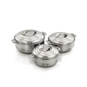 Set of 3 Round Shape Customized Size Sliver Color Stainless Steel Serving Hot Pot