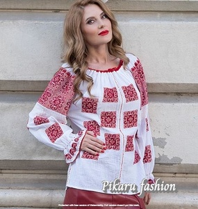 ยูเครนเสื้อเชิ้ตแขนยาวปักลายสำหรับผู้หญิง, ชุดเดรสลำลองงานปาร์ตี้ฤดูร้อนผ้าทอรอบเอวธรรมชาติเป็นมิตรกับสิ่งแวดล้อม - Product Image 2