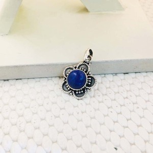 925 joyería fina de lujo de plata lindo colgante de flor de boda Unisex con lapislázuli cabujón redondo Ajuste de bisel diseño de incrustaciones - Product Image 6