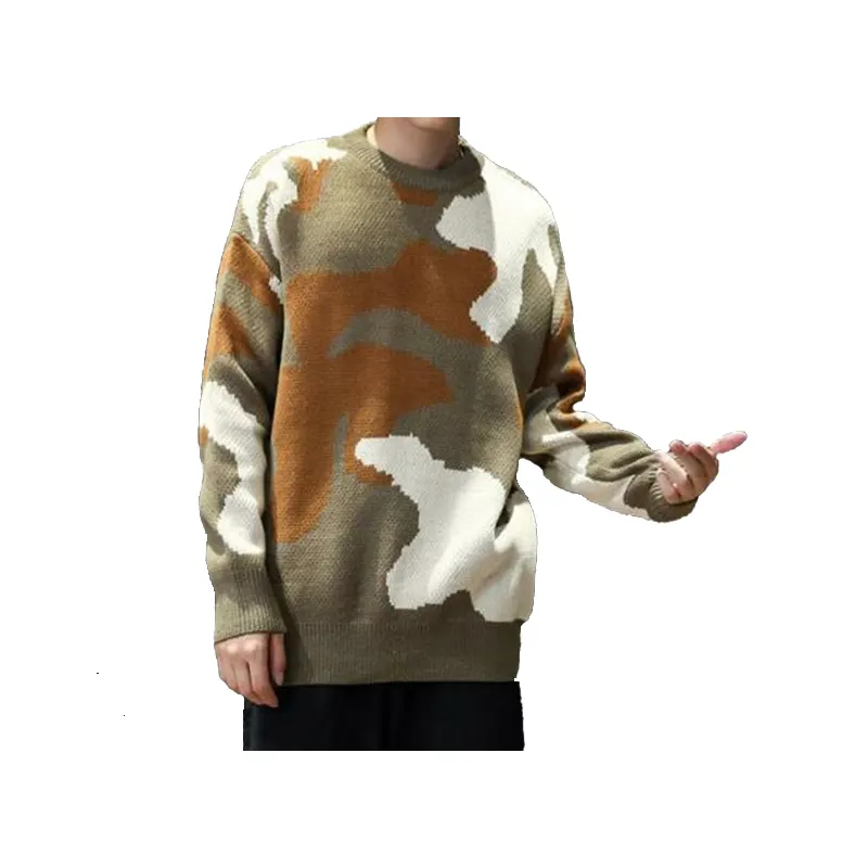 Мужской Камуфляжный свитер с круглым вырезом, пуловер, трикотажная одежда, свитер из хлопка, кашемира и шерсти мериноса