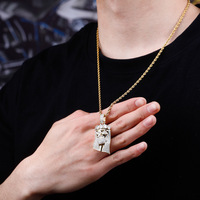 Collier pendentif Jésus en argent plaqué or, entièrement serti de zircons cubiques, style hip-hop, pour hommes
