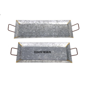 Bandeja de servicio galvanizada recubierta de polvo negro de nuevo diseñador, el mejor plato para servir, juego de dos platos de servicio galvanizados Vintage - Product Image 2