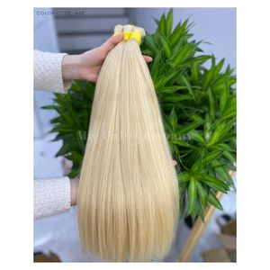 Extensión de cabello humano Remy 100%, cutícula virgen estirada doble alineada, onda recta sedosa, trama de cabello de Color Rubio suave y fino - Product Image 1