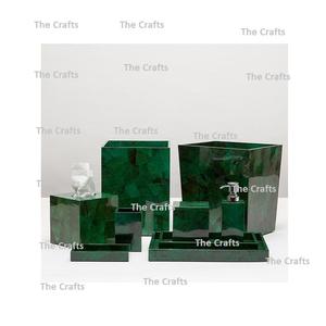 Marble Green Color Eco-Friendly Classic Style Crafts <b>Bathroom</b> Set 9 Pieces Liquid Soap Dispenser <b>Waste</b> <b>Bin</b> Tissue Holder Vanity - Product Image 1
