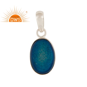 Joaillerie indienne en argent Sterling 925, forme ovale, pierre précieuse en druse bleue, pendentif, vente en gros - Product Image 1