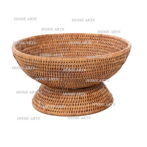 Panier en rotin profond et bambou au design admirable Panier de rangement pour fruits de forme ronde de qualité supérieure par Home Arts - Product Image 3