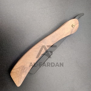 Cuchilla de acero inoxidable con logotipo personalizado de alta calidad, de borde recto maquinilla de afeitar, afeitado manual de seguridad con mango de madera Pakka - Product Image 2