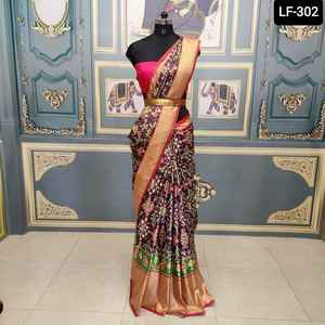 Sari di seta di Crape rosso stile indiano e pakistano per donne e <span class=keywords><strong>ragazze</strong></span> abiti etnici indiani abiti da sposa fantasia stile Bollywood Saree - Product Image 5