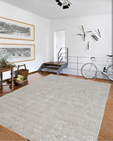 Kumar Luxurious Nepal Wool Silk Hotel Rug Set Grey Trellis Design Tibetan Style Handmade Washable Non-Slip PET Friendly