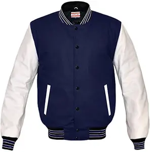 Inverno degli uomini di raccolta Varsity Jacket Sleeve In Vera Pelle e Misto Lana Letterman Dei Ragazzi del College Varsity Giacche