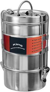 king International Lunch <b>Tin</b> Box with Handle/stainless Steel Pyramid Colored <b>Tiffin</b> Lunch Box with Clip and Handle Printed - Product Image 4