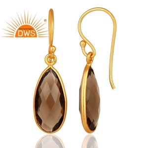 925 <b>Sterling</b> <b>Silver</b> Gold Plated Natural Smoky Quartz Dangle <b>Earring</b> For <b>Women</b> Jewelry Manufacturer - Product Image 2