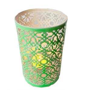 Atiqco - Portavelas Votivas Modernos de Hierro Verde, Hechos a Mano, Forma de Cilindro, Impresión Digital, Decoración para el Hogar - Product Image 1
