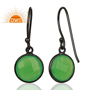 Pendientes de Plata de Ley con Calcedonia Verde Natural, Corte Redondo Facetado, Estilo Gota, para Mujer, Joyería India, Venta al Por Mayor - Product Image 3