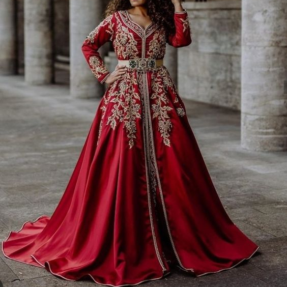 2022 New Bridal Caftan Dress Dabka Embroidery Crystal Glass Beads Lace  Decoration Floor-Length Party Wear Sleeved Silhouette| Alibaba.com