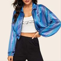 Blouson Bomber Léger et Brillant pour Femme à Col Montant, Fermeture Éclair, Imperméable et Respirant, Coupe Ample Estivale