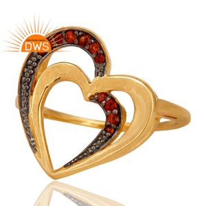 Love Symbol Heart <b>Silver</b> 925 Gold <b>Plated</b> Ring Manufacturer Attractive Garnet Gemstone Ring Jewelry - Product Image 3