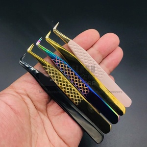 Pinzas de Volumen Ruso de Acero Inoxidable con Ángulo de 90 Grados, Antiestáticas, Duraderas, con Punta de Fibra de Precisión para Extensión de Pestañas - Product Image 1