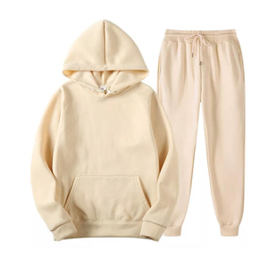 Venta al por mayor de peso pesado de talla grande patrón sólido pulóver sudaderas con capucha mujeres hombres moda Deporte Pantalones de chándal con capucha conjunto chándal de invierno - Product Image 2