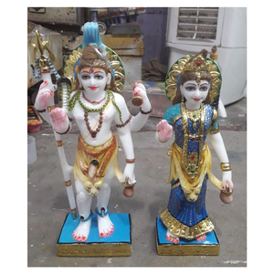 Estatua Artesanal de Shiva y Parvati de Mármol Colorido - Product Image 1
