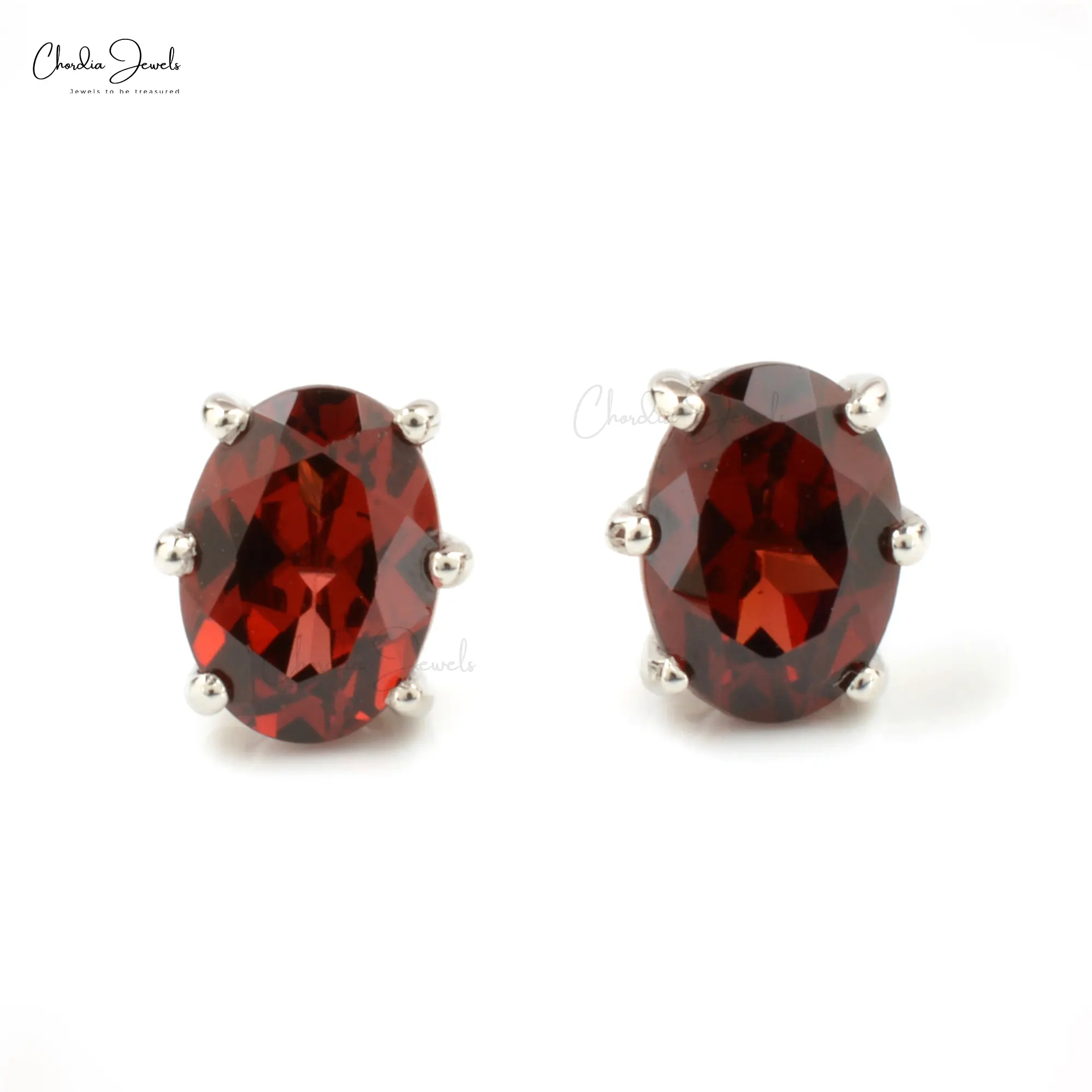 Natural Red Garnet 6x4mm Oval Cut Prong Set Gemstone Studs High Quality 925 Sterling Silver Trendy Fashion Jewelry Wholesaler