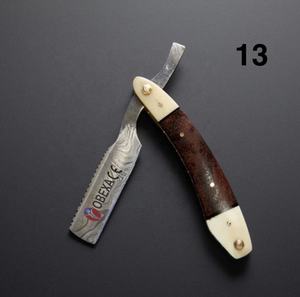 Os de rasoir droit en damas fait à la main et manche en bois - Product Image 1