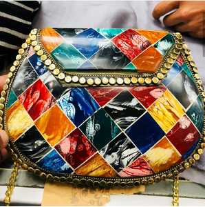 Bolso <span class=keywords><strong>de</strong></span> mano con cadena <span class=keywords><strong>de</strong></span> mosaico étnico para mujer, cartera <span class=keywords><strong>de</strong></span> mano <span class=keywords><strong>de</strong></span> Metal gris, bolso <span class=keywords><strong>de</strong></span> <span class=keywords><strong>noche</strong></span>, fabricación <span class=keywords><strong>de</strong></span> artesanías a la moda - Product Image 2