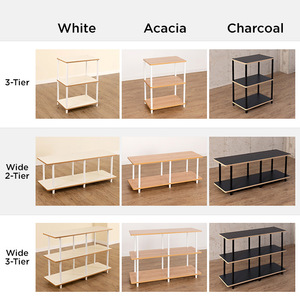 Mesa de consola de madera blanca moderna con estantes de almacenamiento abiertos, estante para horno y microondas - Product Image 2
