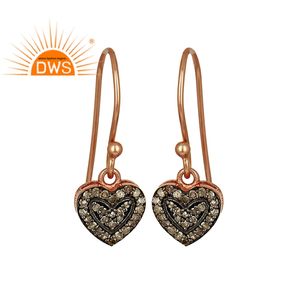 Fabrication de boucles d'oreilles en forme de cœur, couleur or Rose, plaqué argent, bijou en forme de diamant - Product Image 1